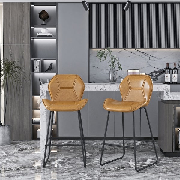 Leather Bar Stools Set of 2， Pub Barstools with Back and Footrest， Modern Armless Counter Height Bar Chairs Kitchen Stools