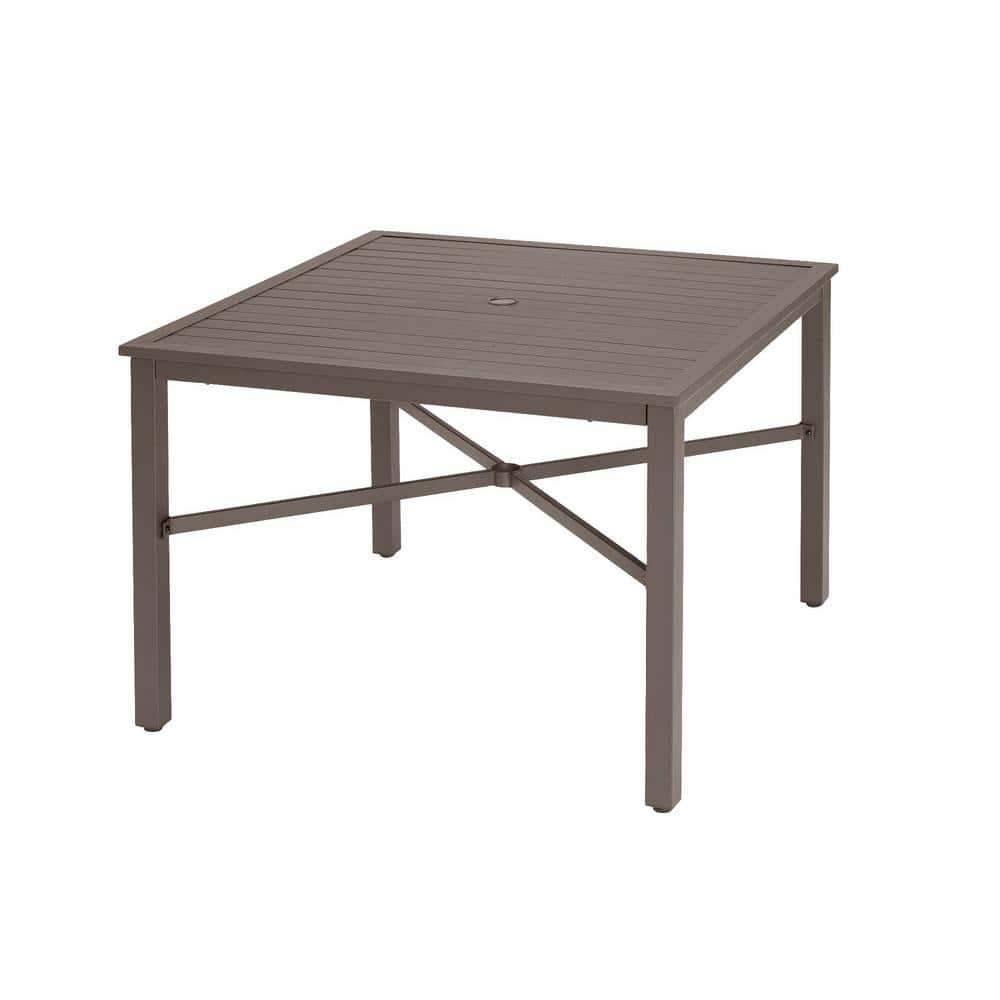 StyleWell 42 in Mix and Match Brown Square Steel Outdoor Patio Dining Table with Slat Top