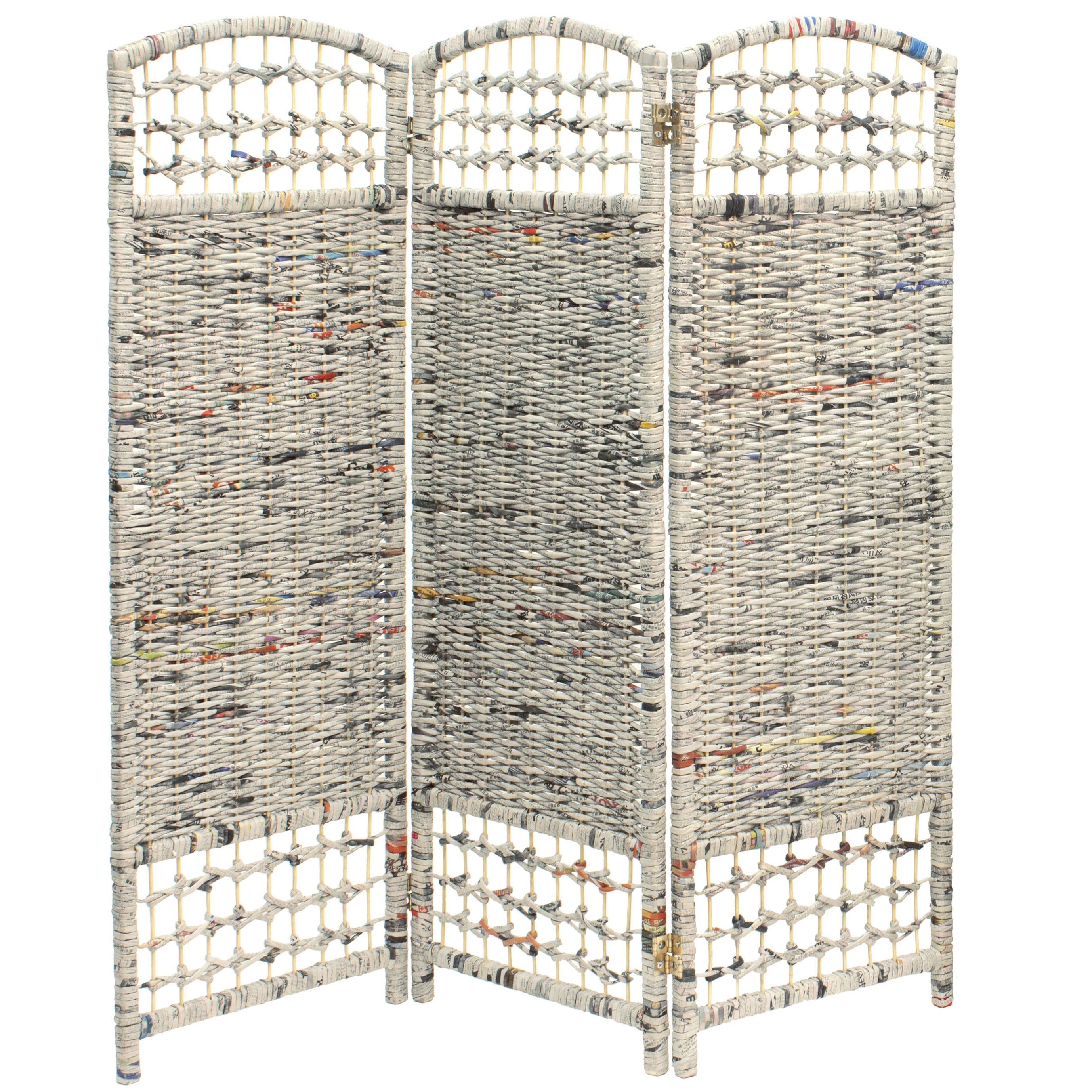 Oriental Furniture 4 ft. Tall Recycled Newspaper Room Divider - 3 Panel