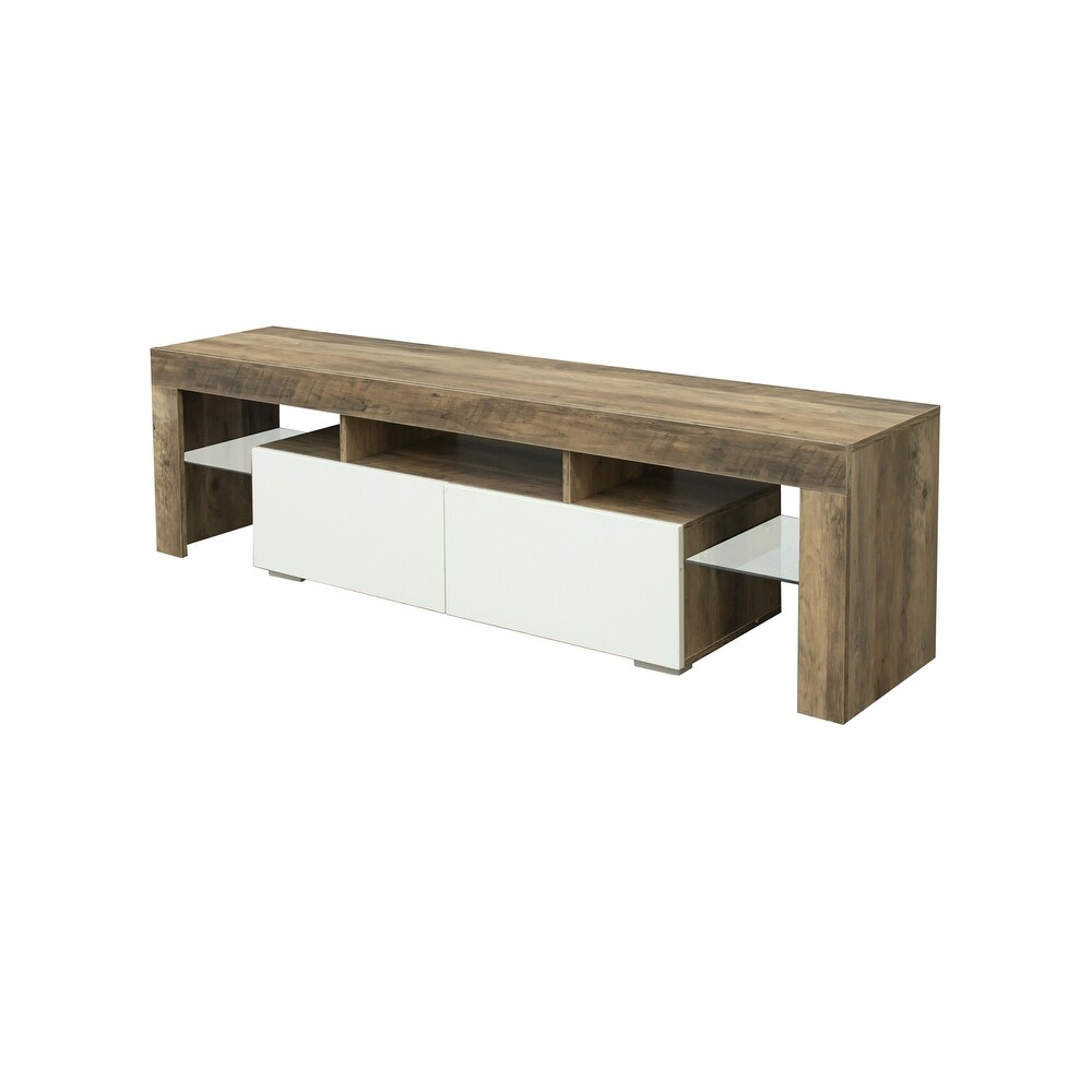 High Glossy TV Stand with RGB Light  2 Drawers and Open Shelves  for Up to 55\