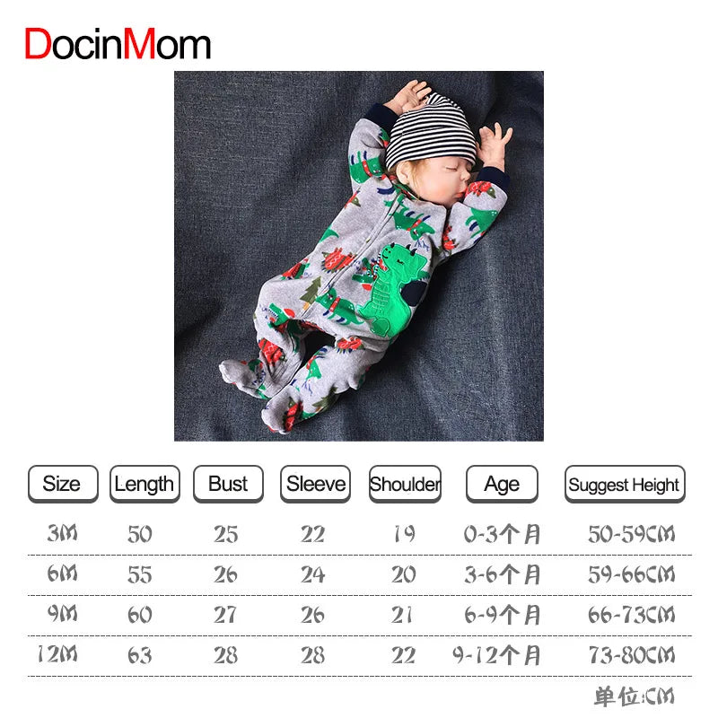 Docinmom 2023 Baby Warm Clothes Fleece Romper Cartoon Fox Unicorn Dinosaur Sleepwear New Born Bebe Clothing Jumpsuit Coverall