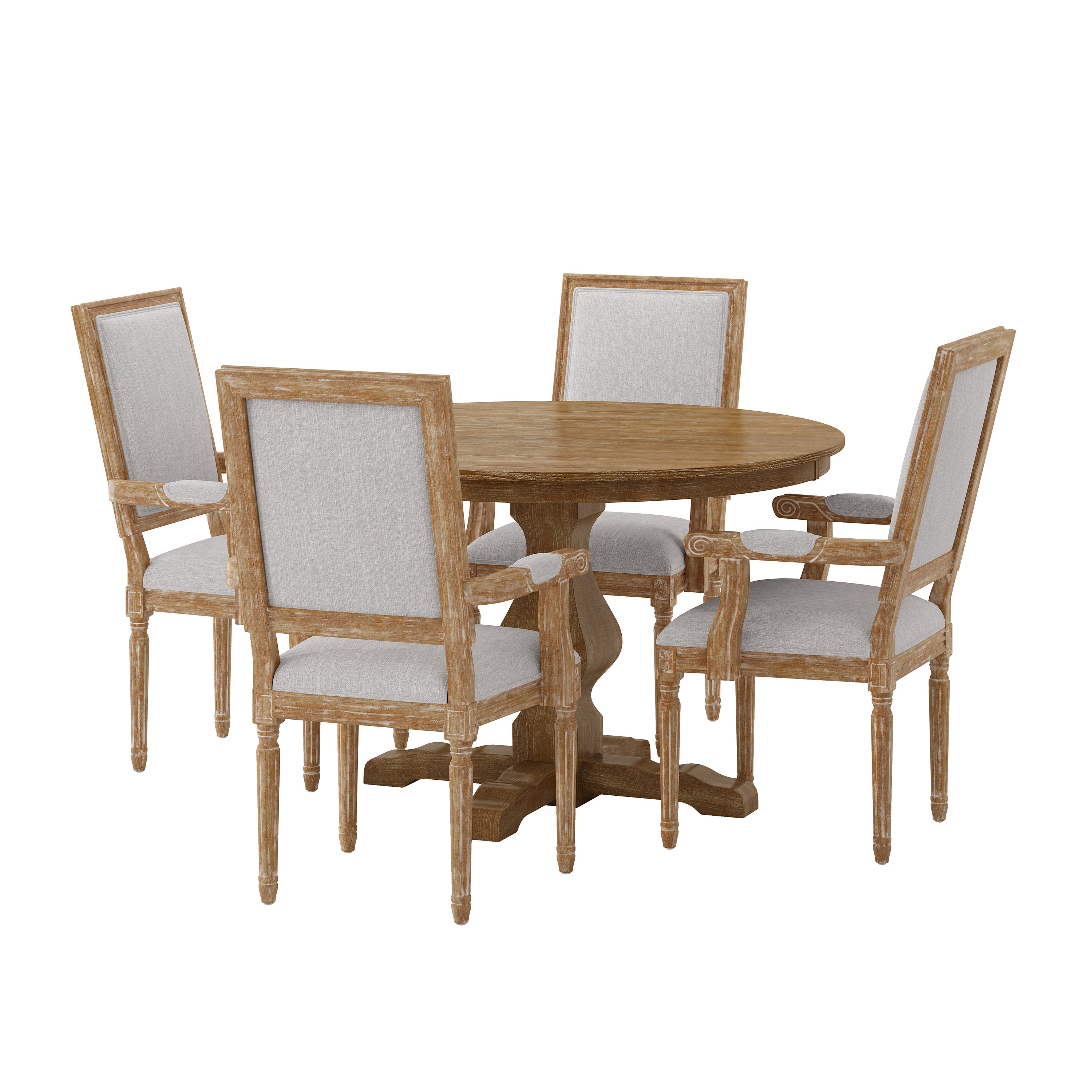 Joretta French Country Fabric Upholstered Wood 5 Piece Circular Dining Set