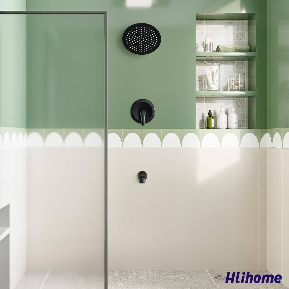 Hlihome Single-Handle 2-Spray 10 in. Wall Mounted Round Tub and Shower Faucet in Matte Black (Valve Included) DKSL-01-MB