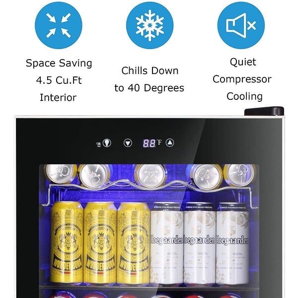 4.5 Cu Ft Beverage Refrigerator Cooler， 126 Can Mini Fridge for Soda Beer Wine