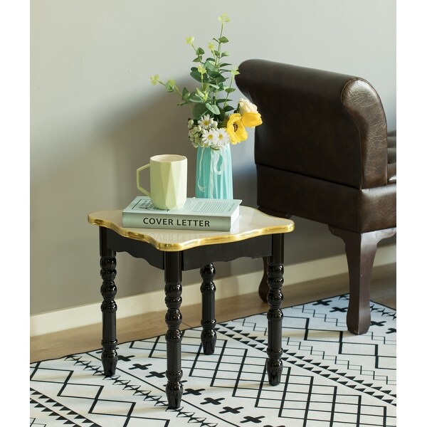 Square Wooden Side Table， Living Room Accent End Table， Gold and Brown