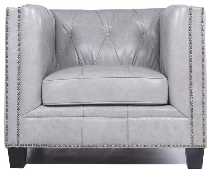 Bowery Hill Leather Chesterfield Accent Chair In Grey   Transitional   Armchairs And Accent Chairs   by Homesquare  Houzz