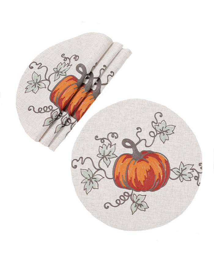 Manor Luxe Rustic Pumpkin Crewel Embroidered Fall Placemats Set of 4