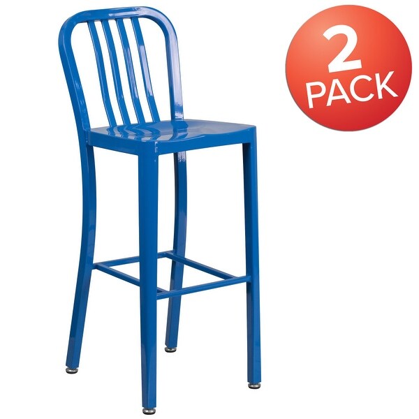 2 Pack 30'' High Metal Indoor-Outdoor Barstool with Vertical Slat Back