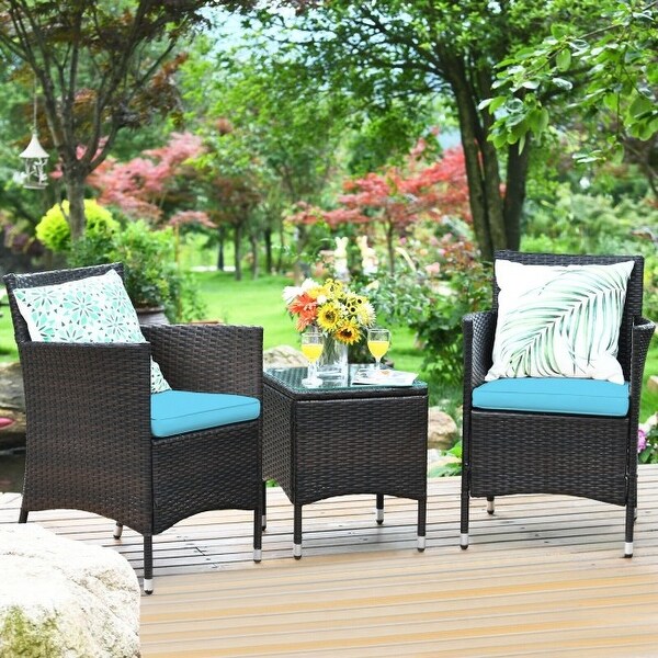 3 pcs Outdoor Rattan Wicker Furniture Set - Blue - 23.5