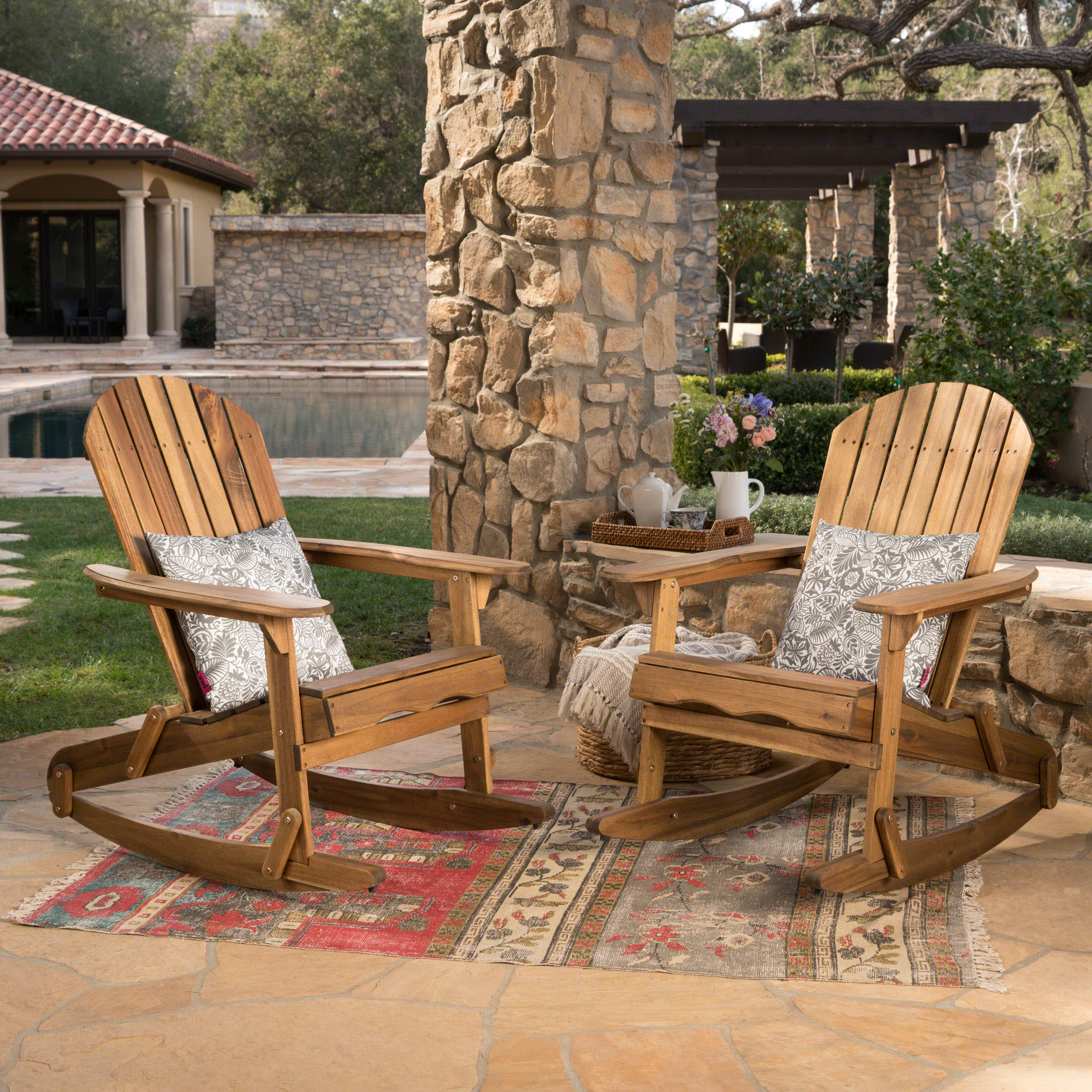 Vivian Outdoor Acacia Wood Adirondack Rocking Chair