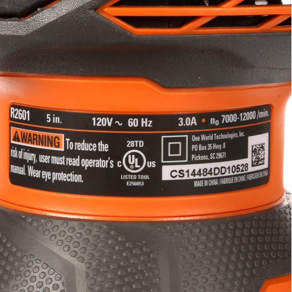 RIDGID 3 Amp Corded 5 in. Random Orbital Sander with AIRGUARD Technology R26011