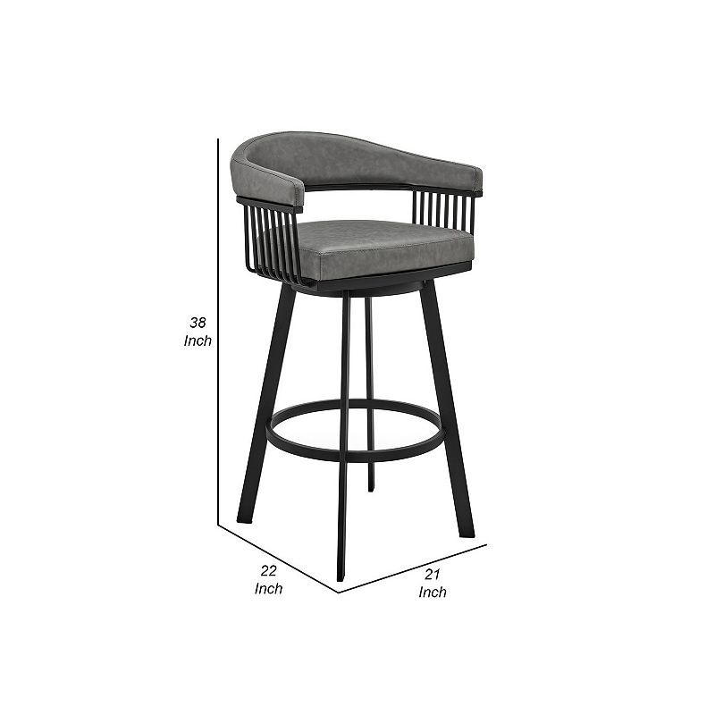 Oliver 30 Inch Bar Stool， Vegan Faux Leather， Swivel， Slatted， Warm Gray