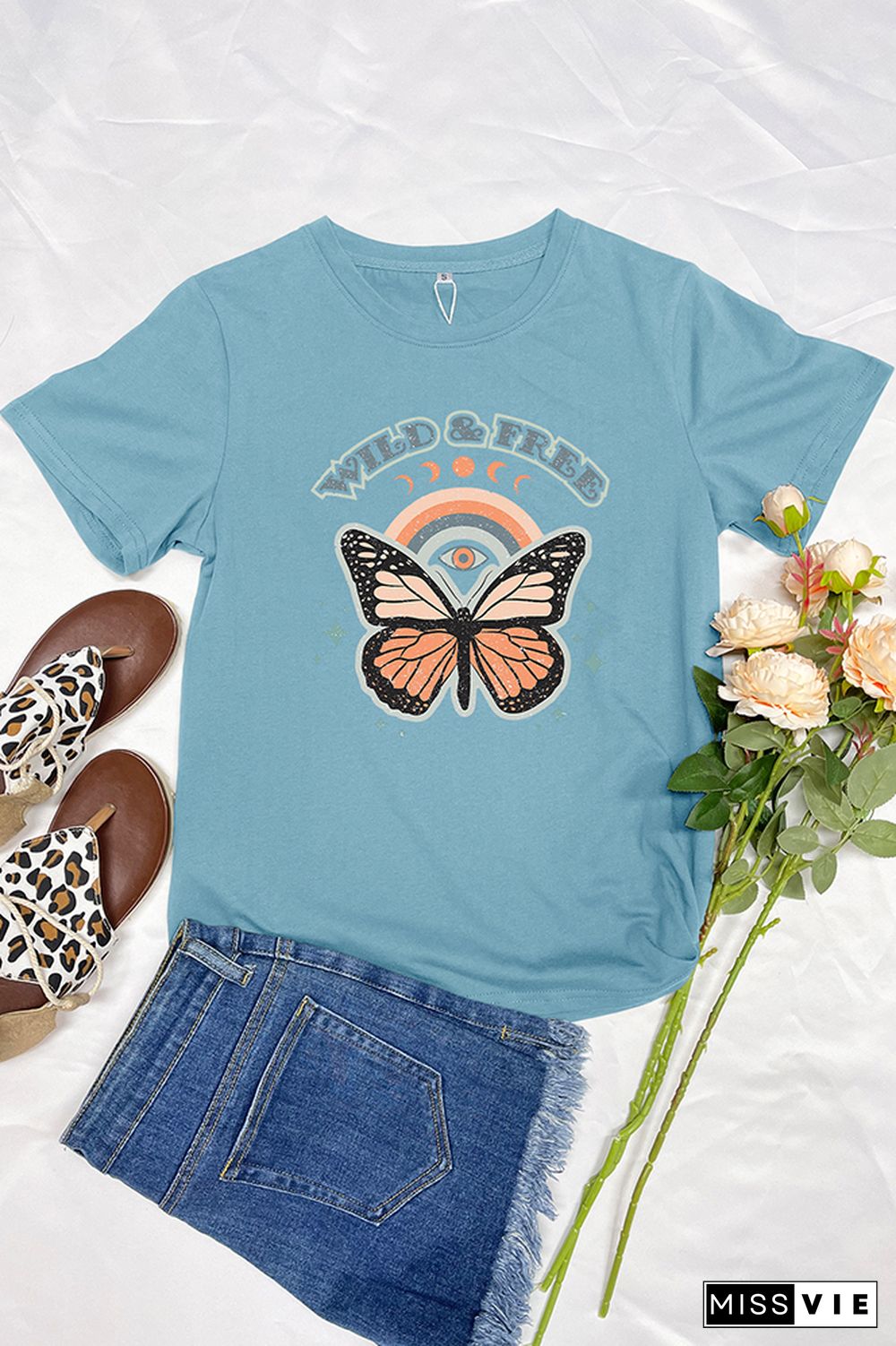 Wild and Free,Butterfly Graphic Tee Wholesale