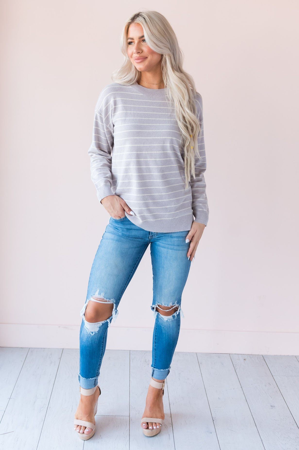 Striped Staple Modest Sweater