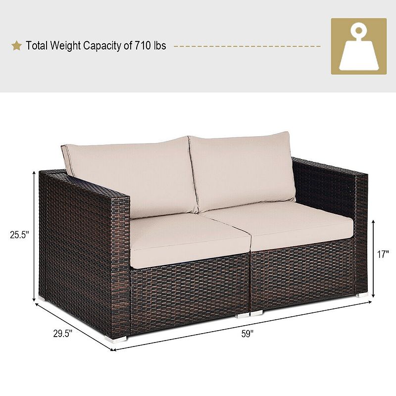 2 PCS Patio Rattan Sectional Conversation Sofa Set