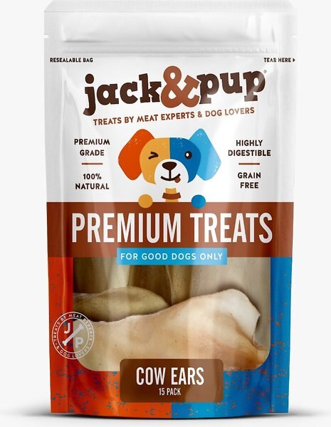 Jack and Pup Cow Ear Dog Treats， 15 count