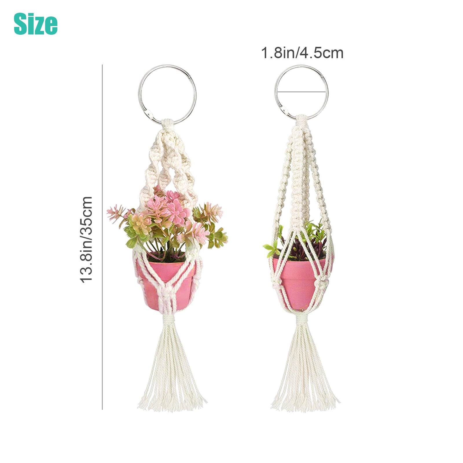 EEEkit 2pcs Mini Macrame Plant Hangers with Hooks, Cute Hanging Rearview Mirror Charms, Small Hanging Car Plant Stands, Cotton Rope Planter Baskets, Decorative Flower Pot Holders