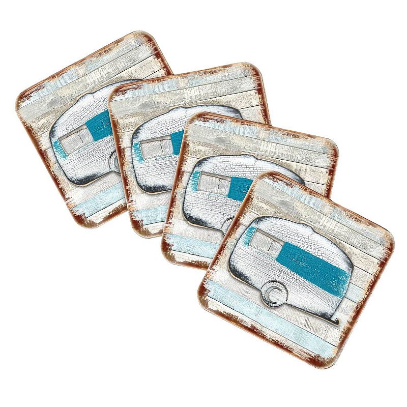 Woodsy Camper Wooden Cork Coasters Gift Set of 4 by Nature Wonders