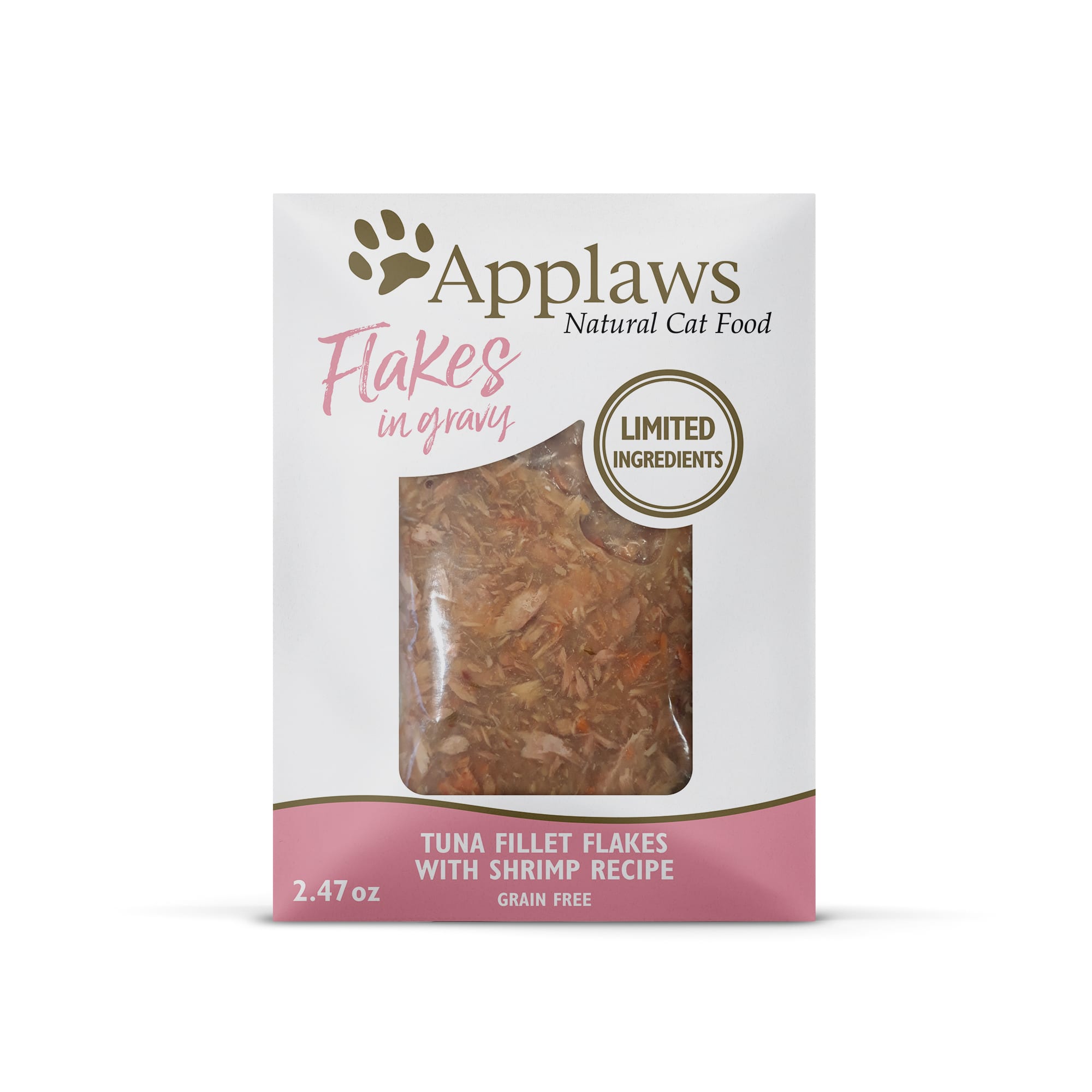 APPLAWS Natural Tuna Flakes with Shrimp in Gravy Wet Cat Food Pouch， 2.47 oz.， Case of 12