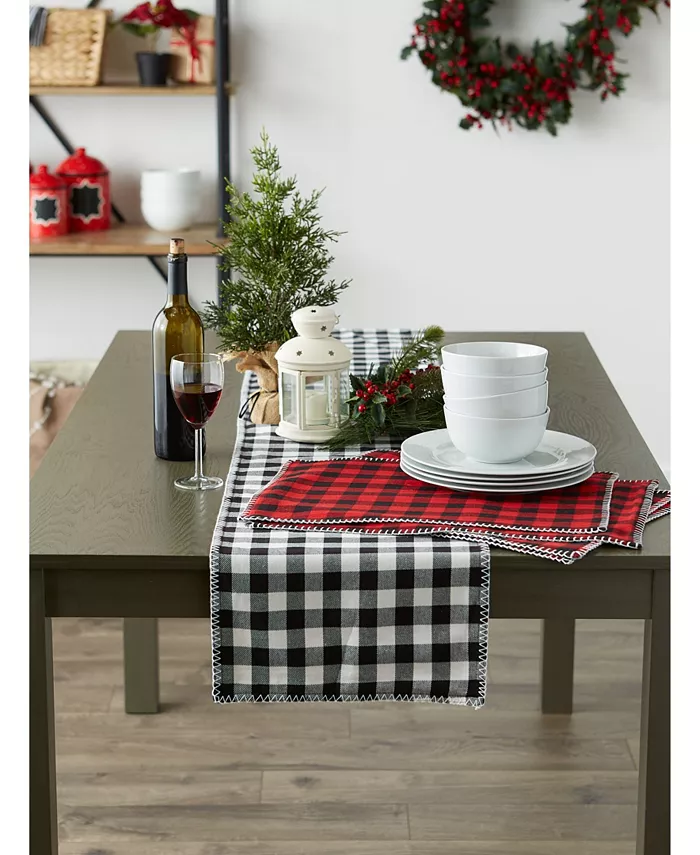 Design Imports Christmas Buffalo Check with Embroidery Table Runner