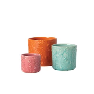 SULLIVANS 4.5quot 4quot and 2.75quot Multi-Color Ceramic Floral Relief Flower Pot (Set of 3) CM2872