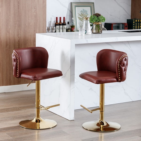 Swivel Barstools Adjusatble Seat Height， Modern PU Upholstered Bar Stools with The Whole Back Tufted