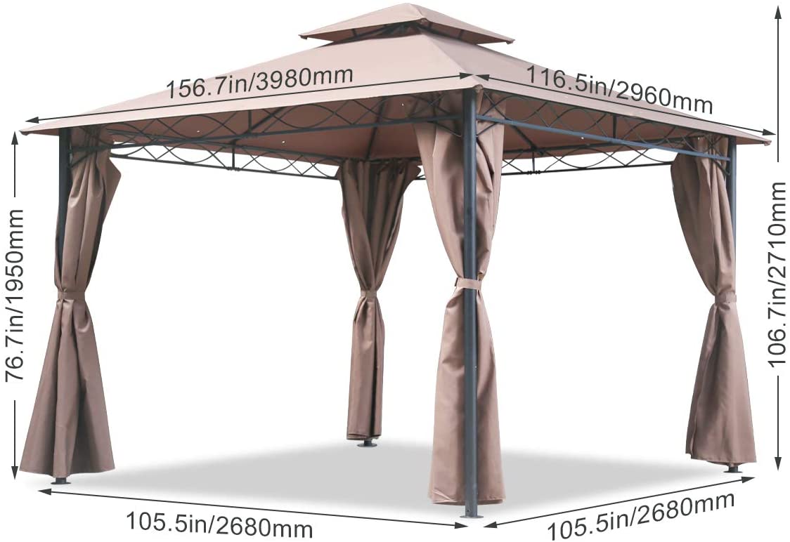 10’x13’ Square Gazebo Canopy Tent with Frame and Fabric, Heavy Duty Patio Outdoor Canopy Tent,Waterproof Outdoor Tents for Backyard Double Roof Vented Gazebo Canopy Tent For BBQ,Family Activity, Party