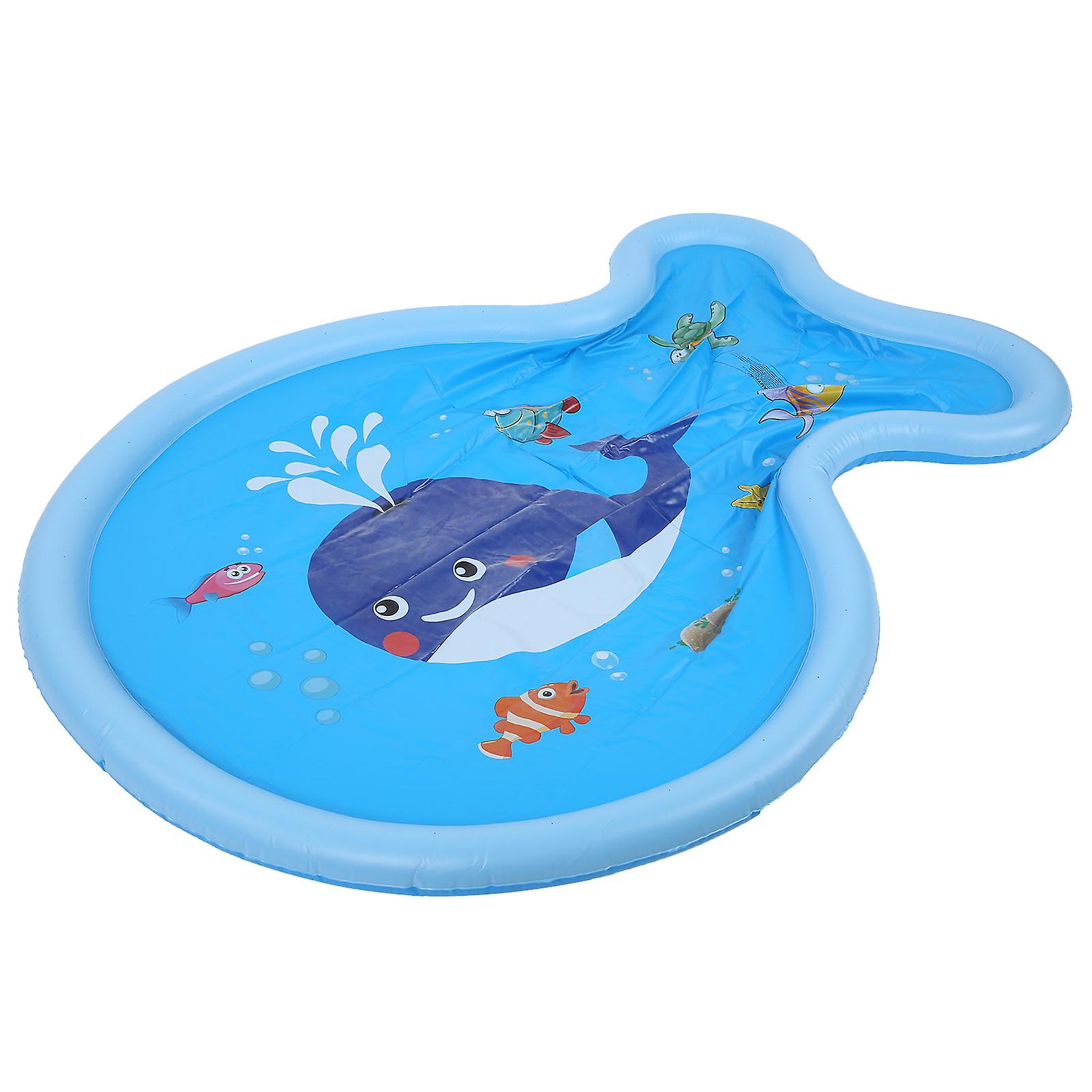 Children Whale Shape Sprinkler Pool Playing Pad Outdoor Water Splash Mat Toys Blue