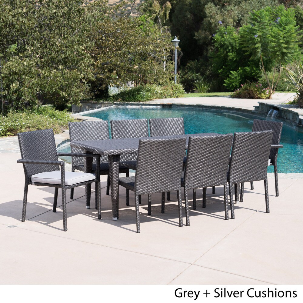 Grady Outdoor 9 piece Rectangular Wicker Dining Set with Cushions by Christopher Knight Home