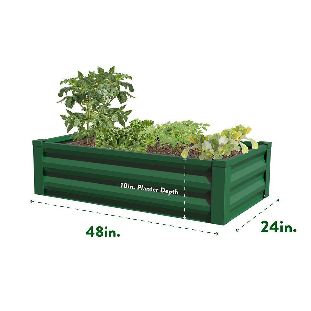 Greenes Fence 24 in. W x 48 in. L x 10 in. H Forest Green Pre-Galvanized Powder-Coated Steel Raised Garden Bed Planter RCM10FG