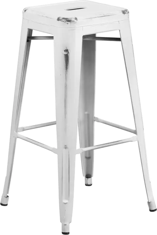 Distressed White Metal Bar Stool