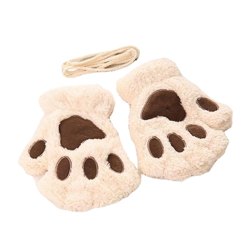 Women Bear Plush Fingerless Warm Bear Paw Cat Claw Gloves Cute Wind Plush Half Finger Gloves Christmas Halloween For Womens Girl