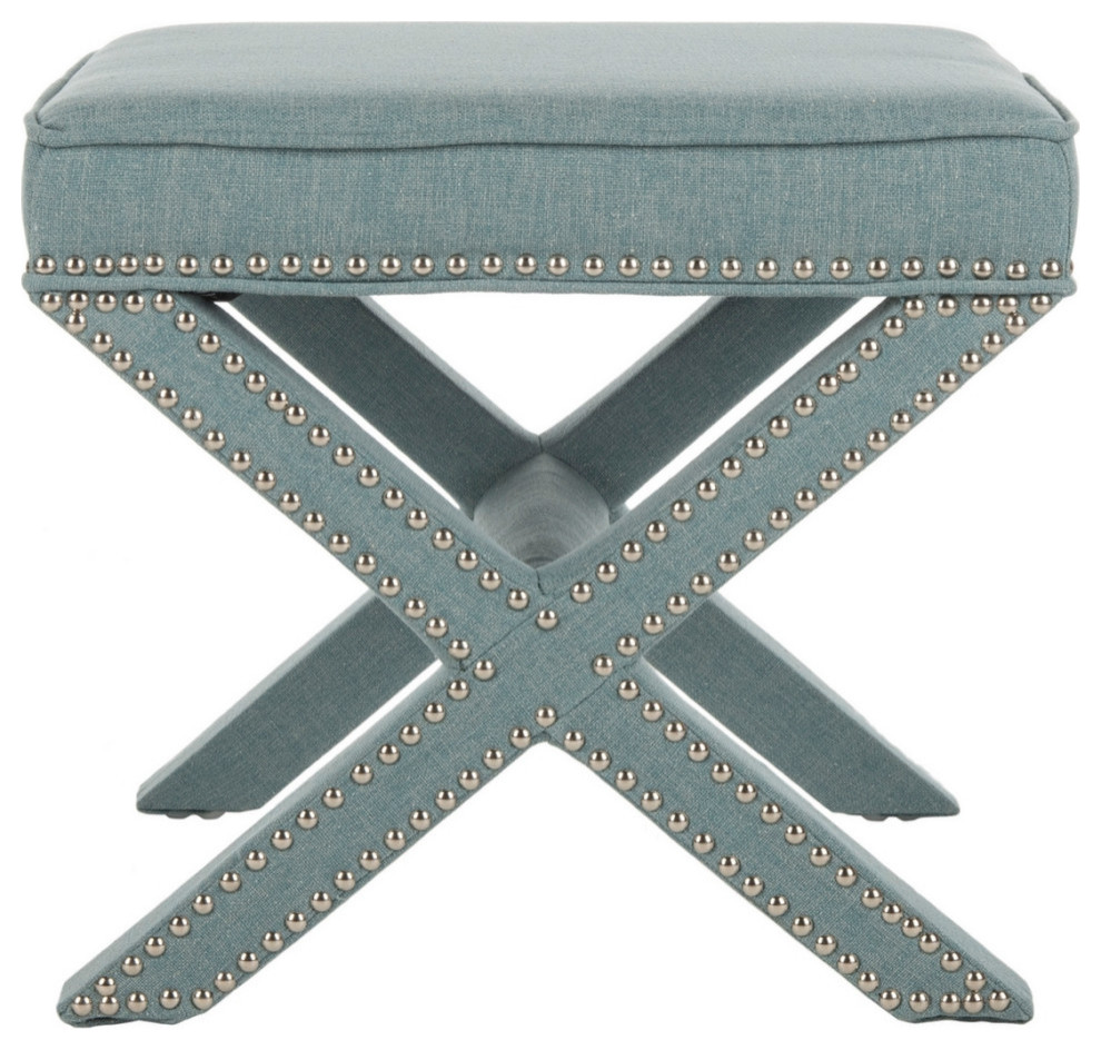 Archie Ottoman Silver Nail Heads Sky Blue   Transitional   Footstools And Ottomans   by AED Luxury Home Decor  Houzz