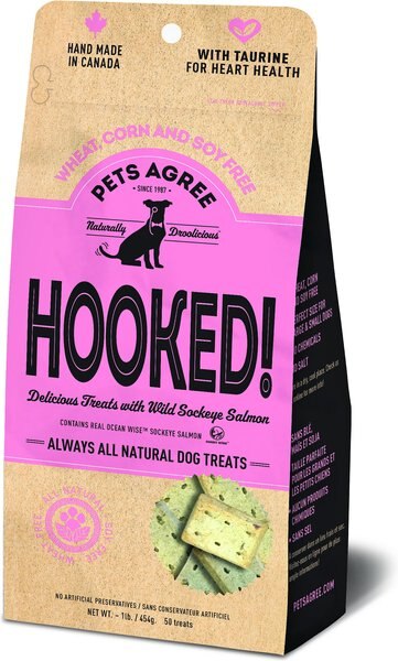 The Granville Island Pet Treatery Hooked! Pets Agree Grain-Free Salmon Flavored Dog Treats， 16-oz bag