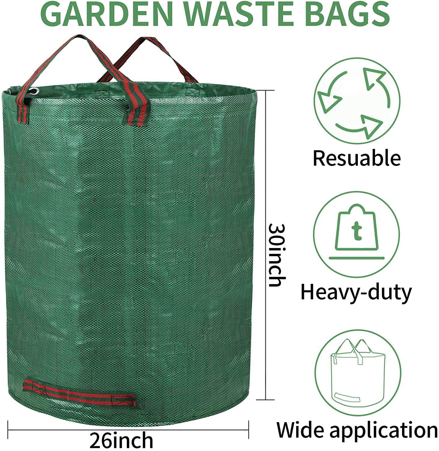 iPower Growlight LGWBAG72X3 3-Pack 72-Gallon Reusable Garden Waste Bags for Patio, Yard, Trash Can, Laundry Container