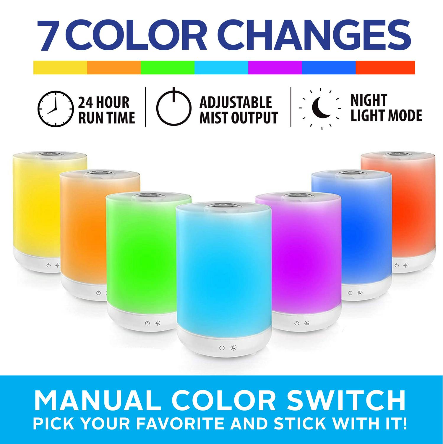 Top Fill Humidifier Ultrasonic Aroma Diffusing Color Changing Humidifier Bell + Howell， 7 Color Night Light-As Seen on TV