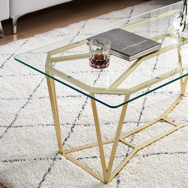 ivinta Modern Gold Glass Coffee Table for Living Room with Metal Frame - 43.30