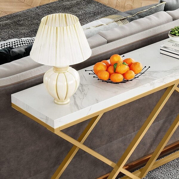 Modern Entryway Hallway Table with Diamond-Shaped Gold Metal Legs