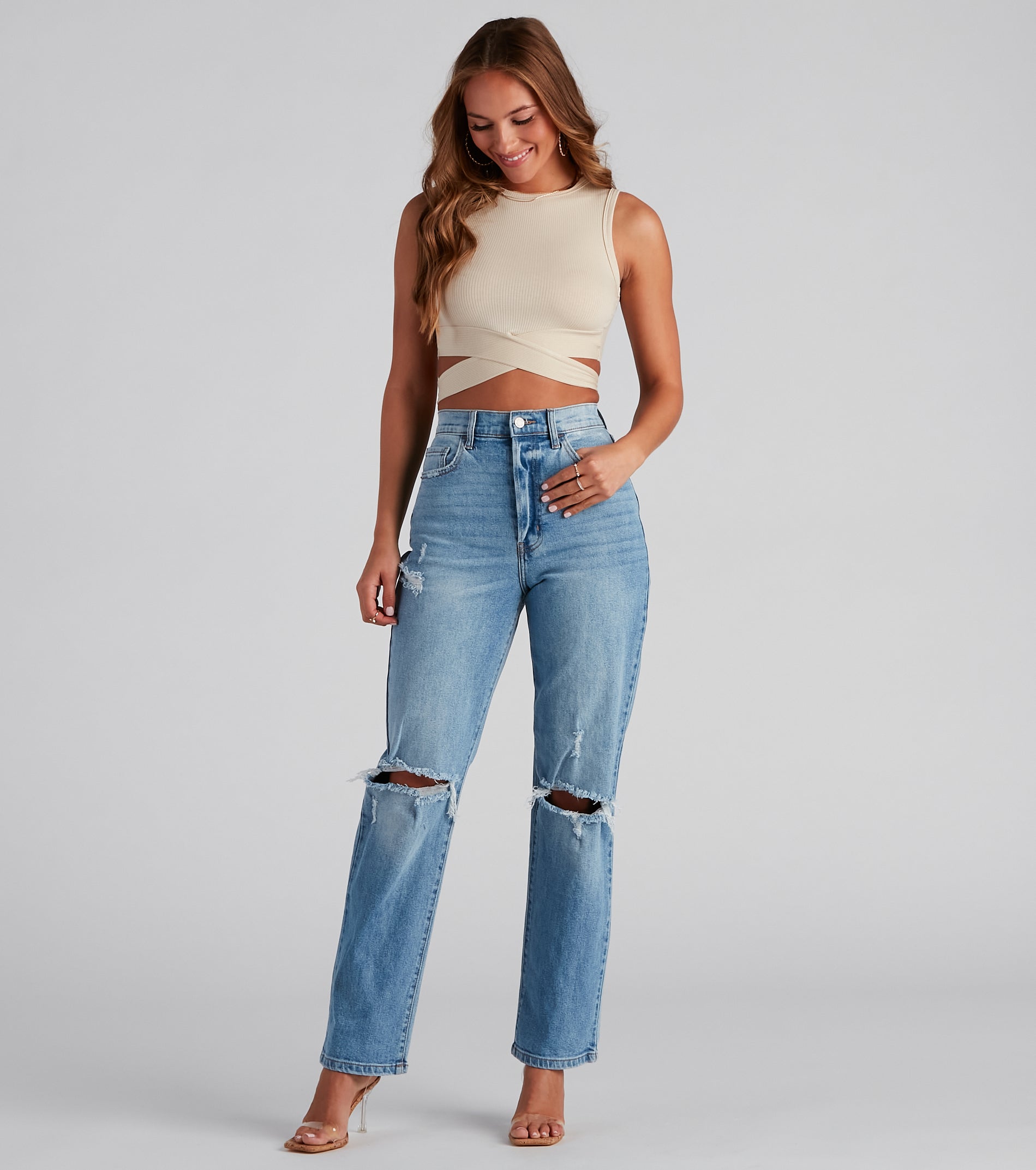 High Rise Distressed Boyfriend Jeans