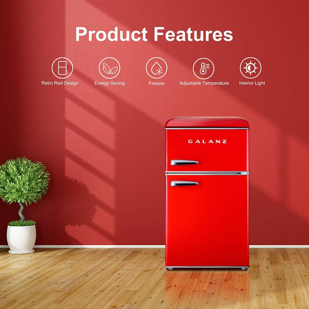 Galanz 31 cu ft Retro Mini Fridge in Red with Dual Door True Freezer