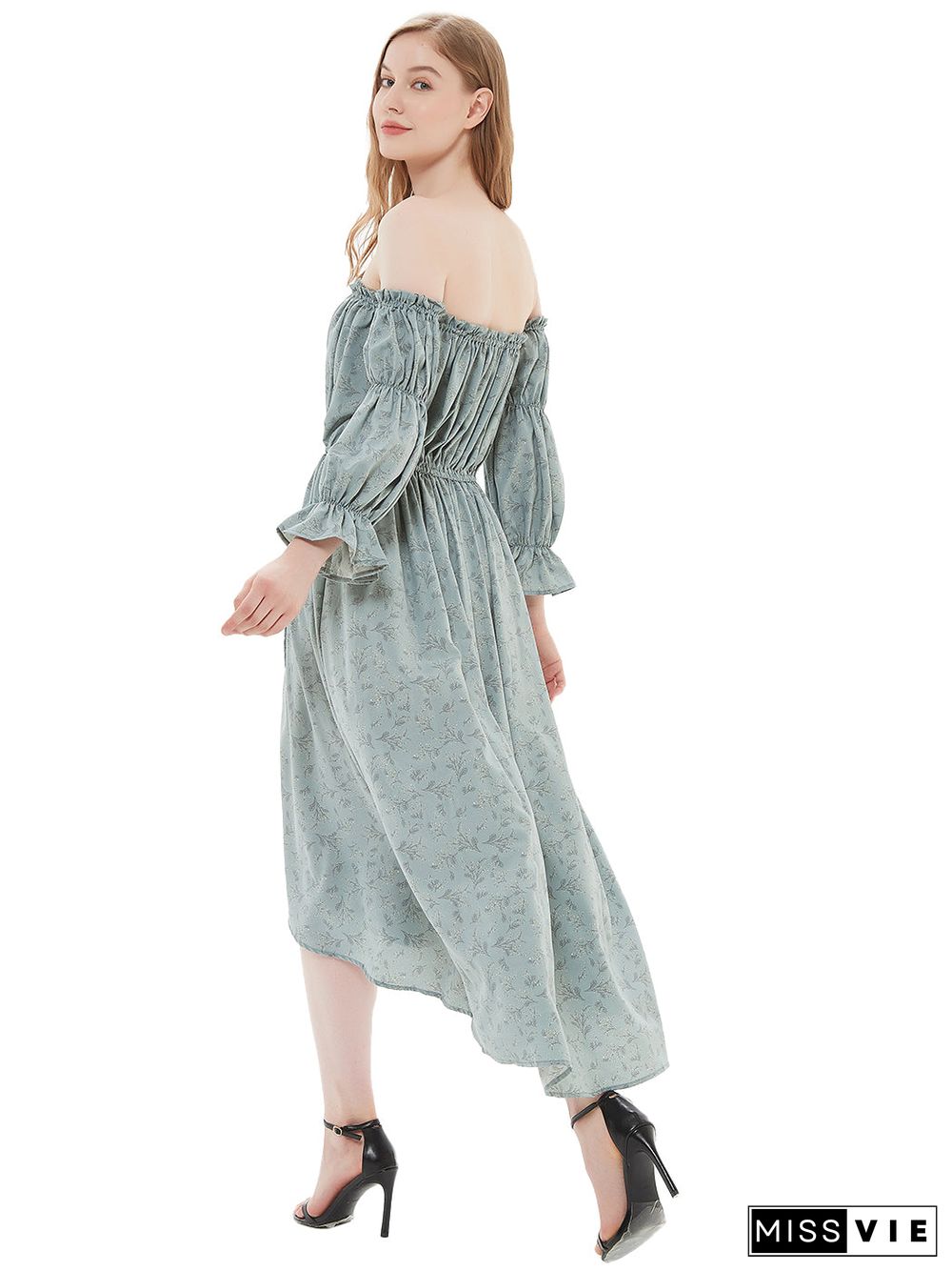 Casual Boho Long Sleeve Off Shoulder Renaissance Dress