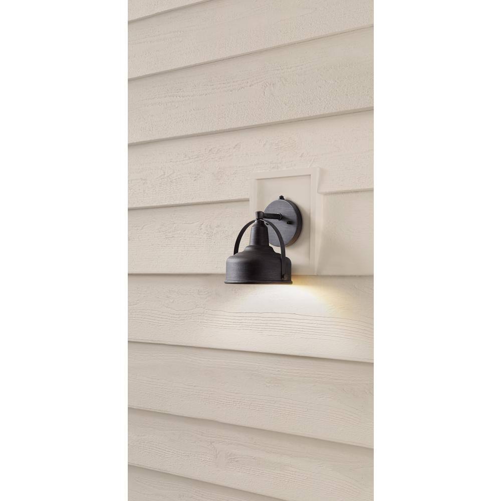 Hampton Bay Hampton Bay 9 in. Weathered Pewter Dusk to Dawn Integrated LED Outdoor Line Voltage Wall Sconce HB7058-304