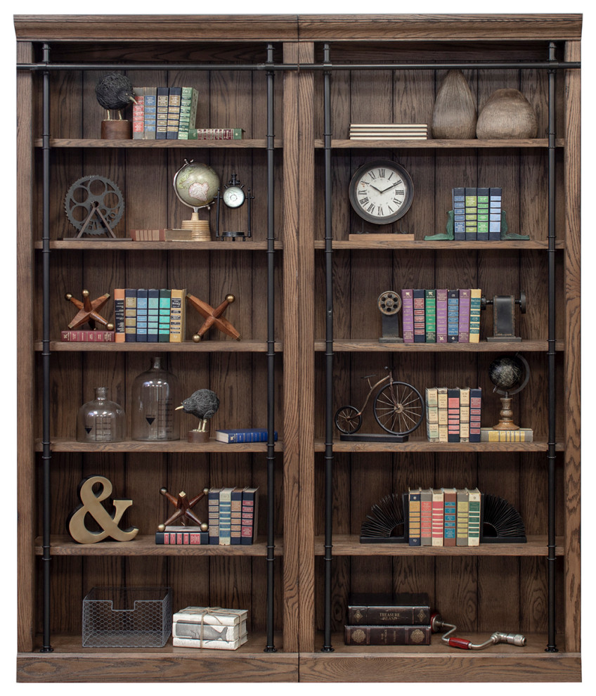 8  x27Tall Bookcase Wall With Ladder  Storage Organizer  Brown   Industrial   Bookcases   by Martin Furniture  Houzz