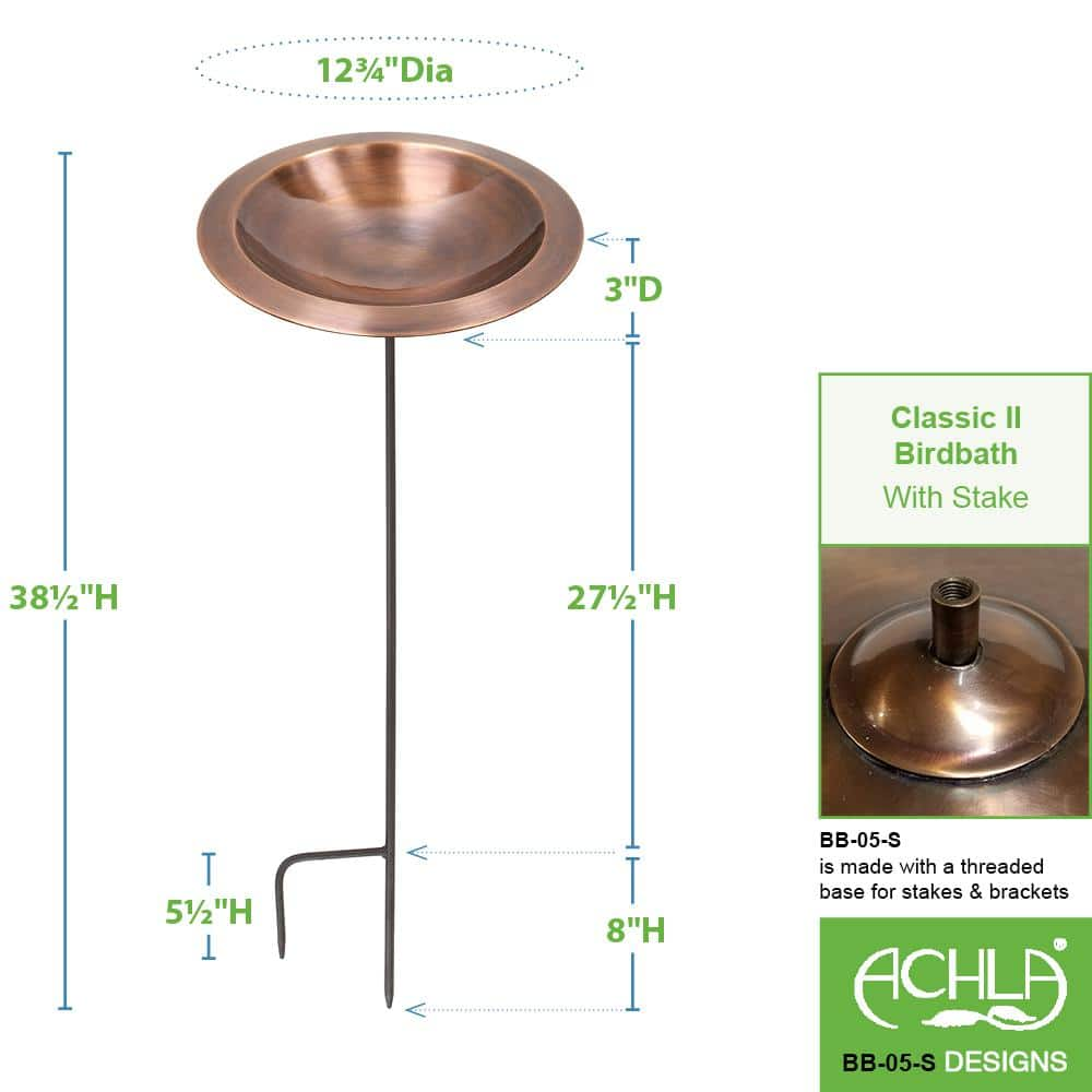 Achla Designs 12.75 in. Dia Antique Copper Classic II Birdbath with Stake BB-05-S