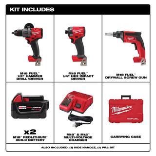 MW M18 FUEL 18-Volt Lithium-Ion Brushless Cordless Hammer Drill and Impact Driver Combo Kit (2-Tool) with Drywall Screw Gun 3697-22-2866-20