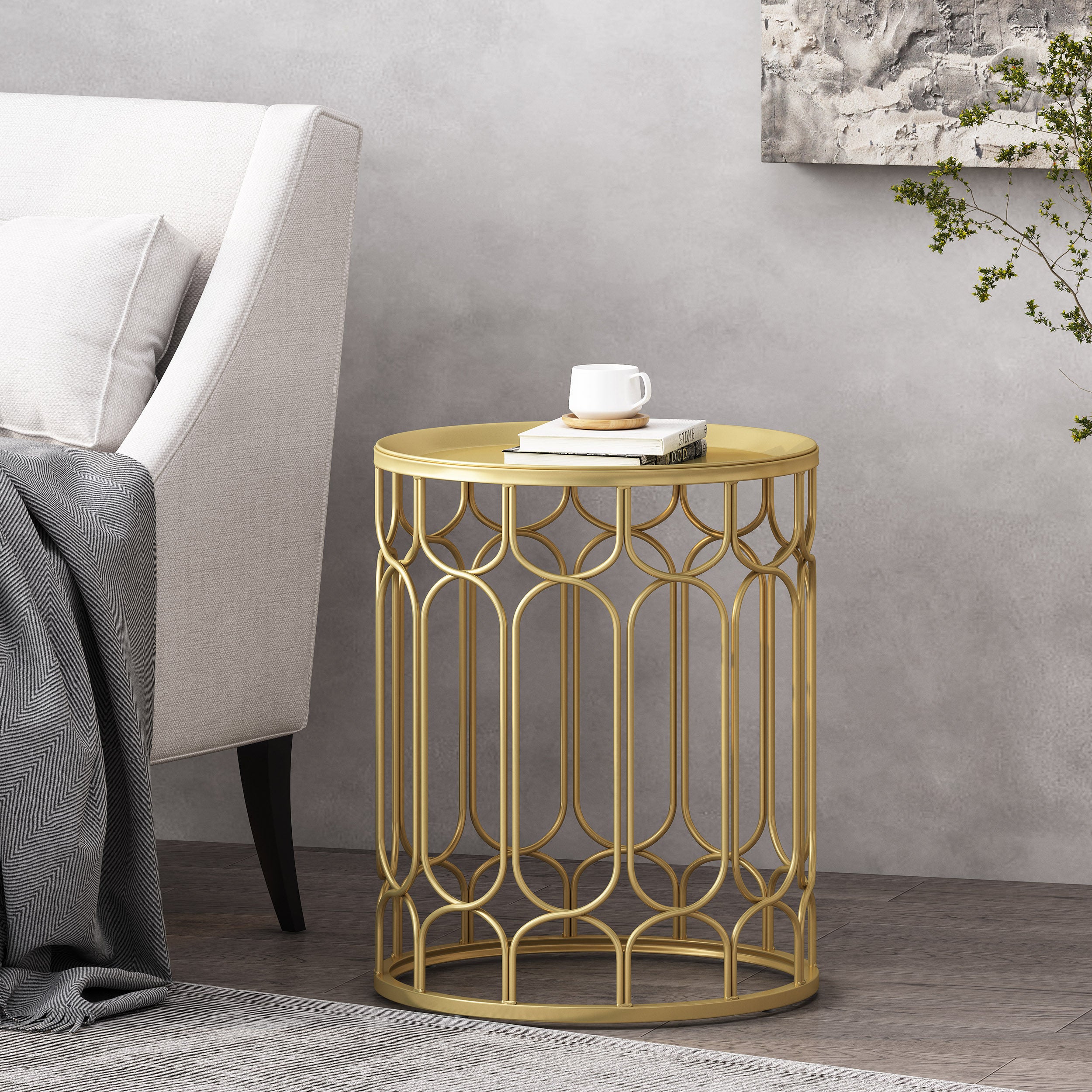 Tamarisk Modern Glam End Table, Champagne Gold