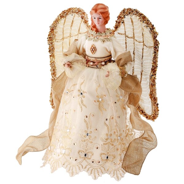 16 Fabric Resin Embroidered Angel W/Sheer Wings