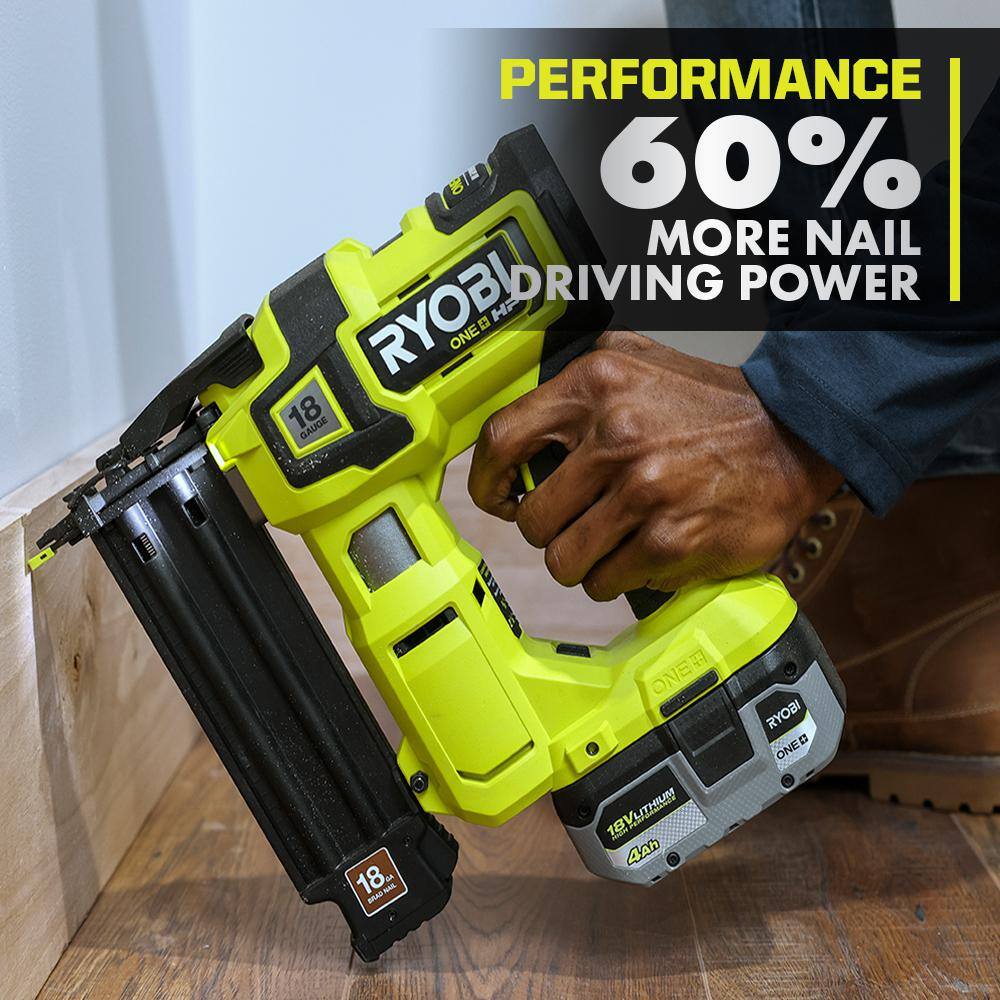 Ryobi ONE+ HP 18V 18-Gauge Brushless Cordless AirStrike Brad Nailer Kit with 4.0 Ah Battery and Charger P322K