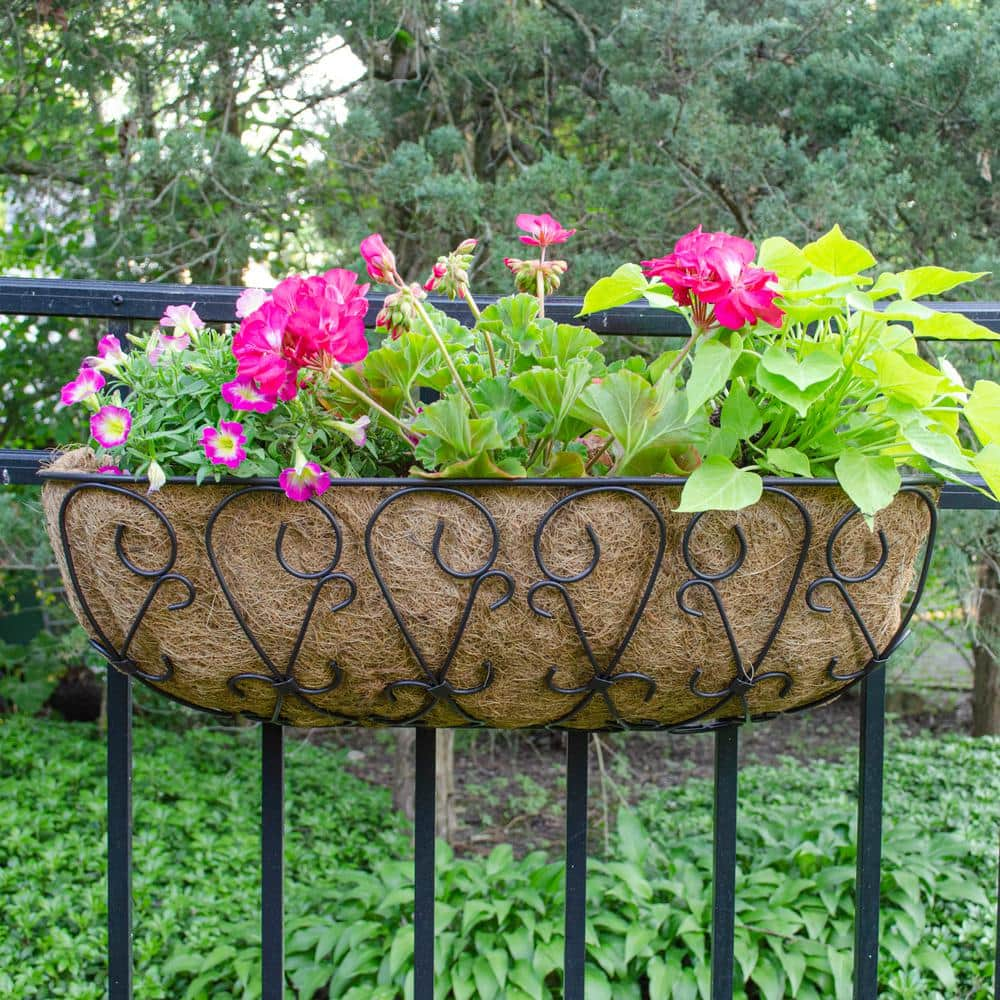 Gilbert and Bennett 24 in. Painted Metal Filigree Trough Planter with Coco Basket HTRFG24