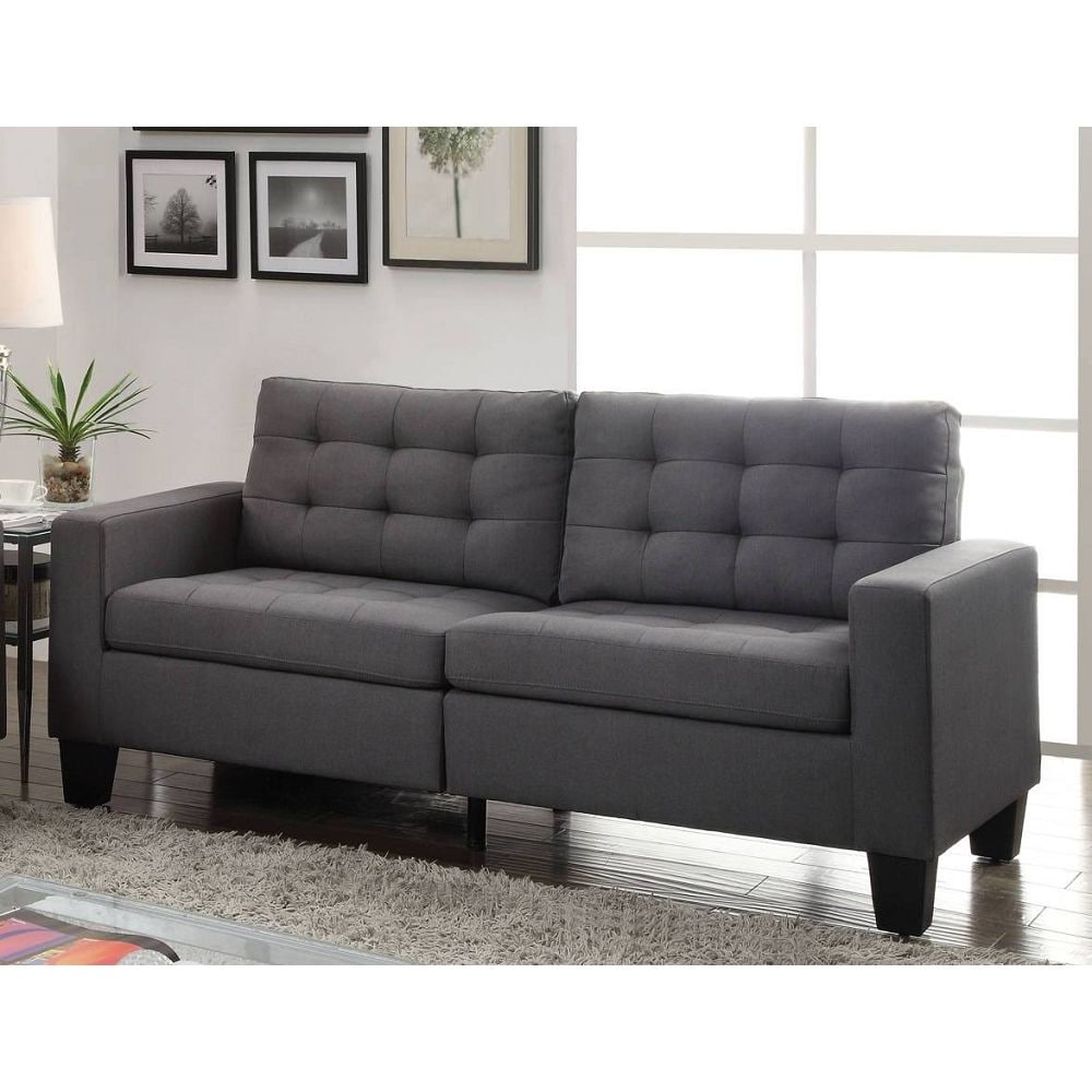 Earsom Sofa with Buttonless Tufted  Tight Back and Seat Cushion  Gray Linen